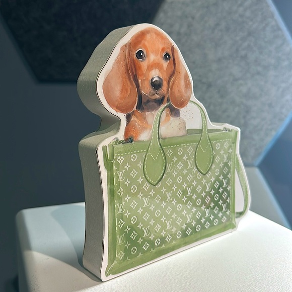 New Louis Vuitton Dog Illustration with Green Bag Home Decor - Picture 3 of 3